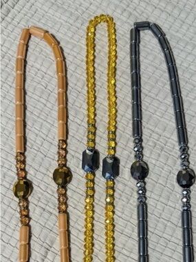 Crystal Beaded Stretch Necklace Bracelet Set - Gold, Tan, Black